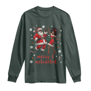 African American Christmas Long Sleeve Shirt Funny Dancing Black Santa And Mrs Claus Merry And Melanated TS12 Dark Forest Green Print Your Wear