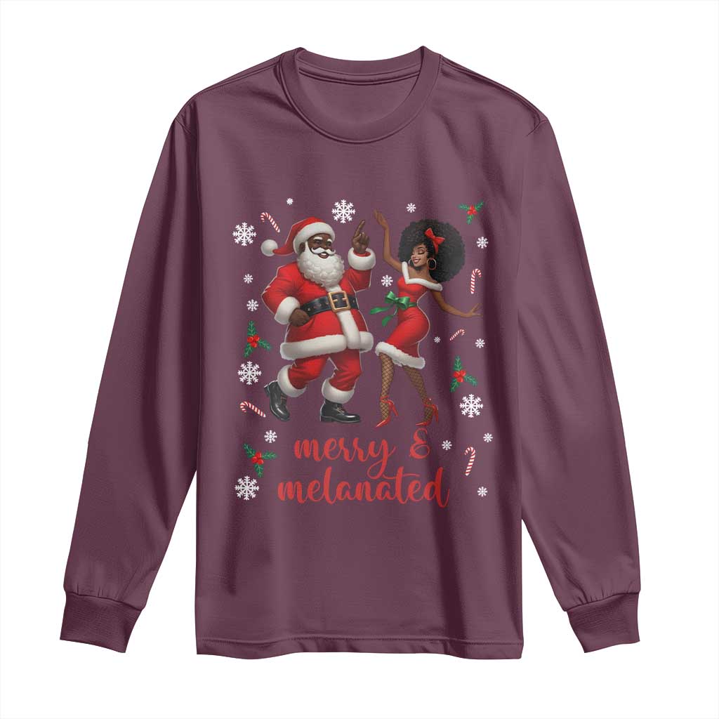 African American Christmas Long Sleeve Shirt Funny Dancing Black Santa And Mrs Claus Merry And Melanated TS12 Maroon Print Your Wear