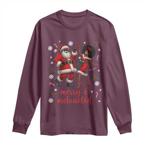 African American Christmas Long Sleeve Shirt Funny Dancing Black Santa And Mrs Claus Merry And Melanated TS12 Maroon Print Your Wear