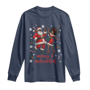 African American Christmas Long Sleeve Shirt Funny Dancing Black Santa And Mrs Claus Merry And Melanated TS12 Navy Print Your Wear