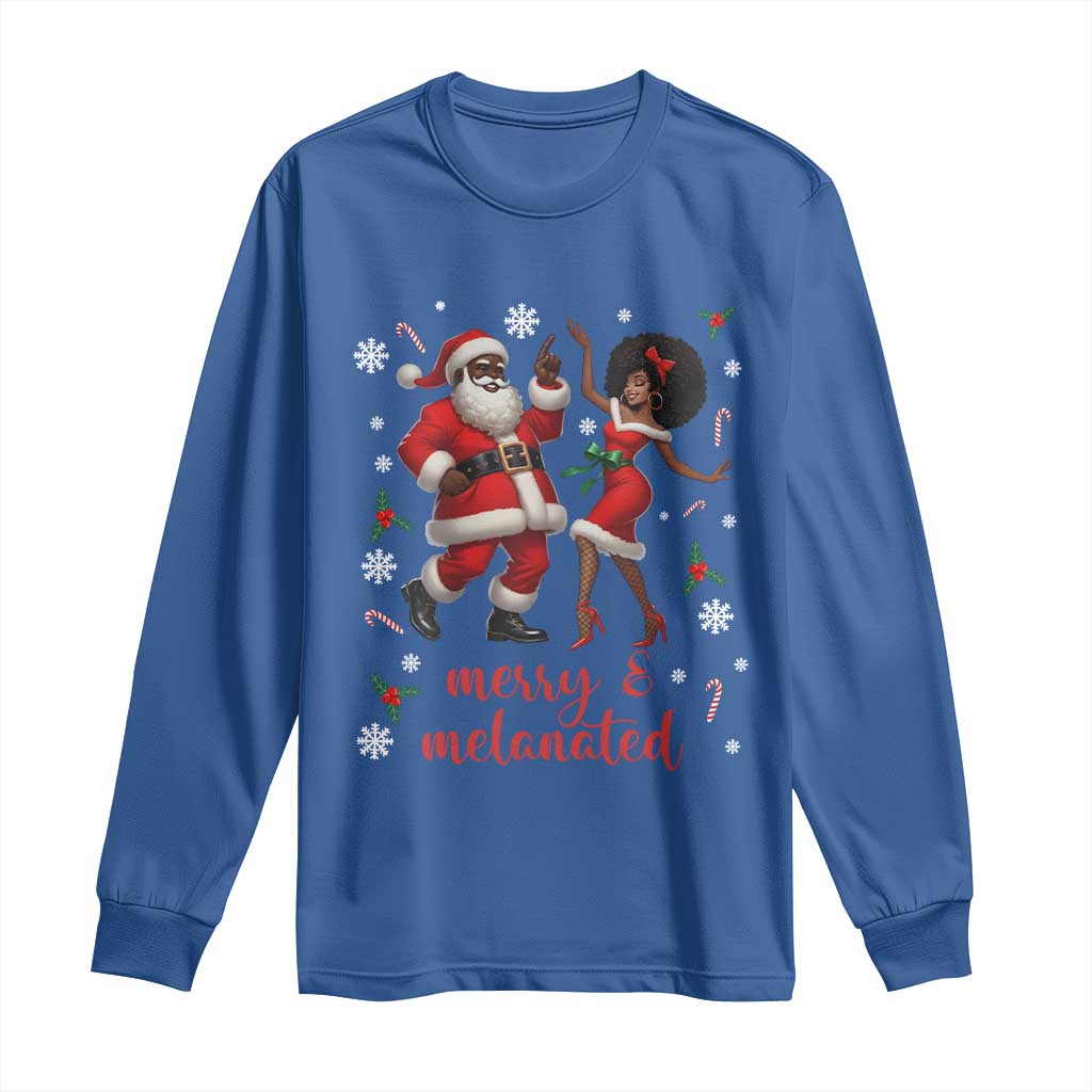 African American Christmas Long Sleeve Shirt Funny Dancing Black Santa And Mrs Claus Merry And Melanated TS12 Royal Blue Print Your Wear