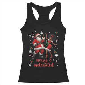 African American Christmas Racerback Tank Top Funny Dancing Black Santa And Mrs Claus Merry And Melanated TS12 Black Print Your Wear