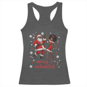 African American Christmas Racerback Tank Top Funny Dancing Black Santa And Mrs Claus Merry And Melanated TS12 Dark Heather Print Your Wear