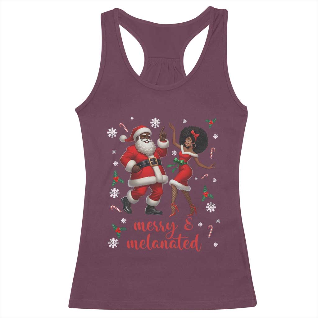 African American Christmas Racerback Tank Top Funny Dancing Black Santa And Mrs Claus Merry And Melanated TS12 Maroon Print Your Wear