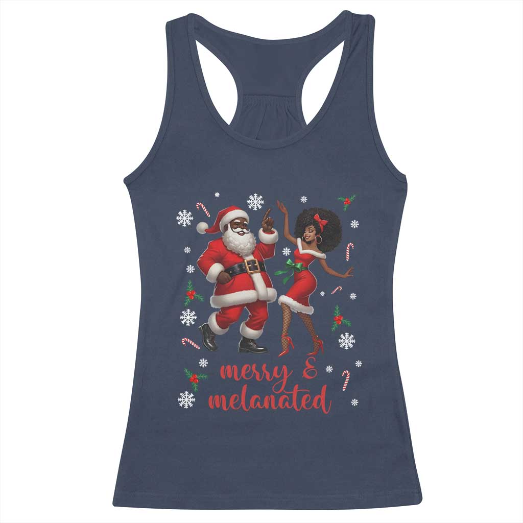 African American Christmas Racerback Tank Top Funny Dancing Black Santa And Mrs Claus Merry And Melanated TS12 Navy Print Your Wear