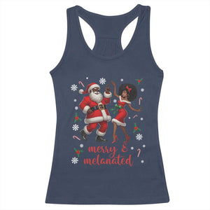 African American Christmas Racerback Tank Top Funny Dancing Black Santa And Mrs Claus Merry And Melanated TS12 Navy Print Your Wear