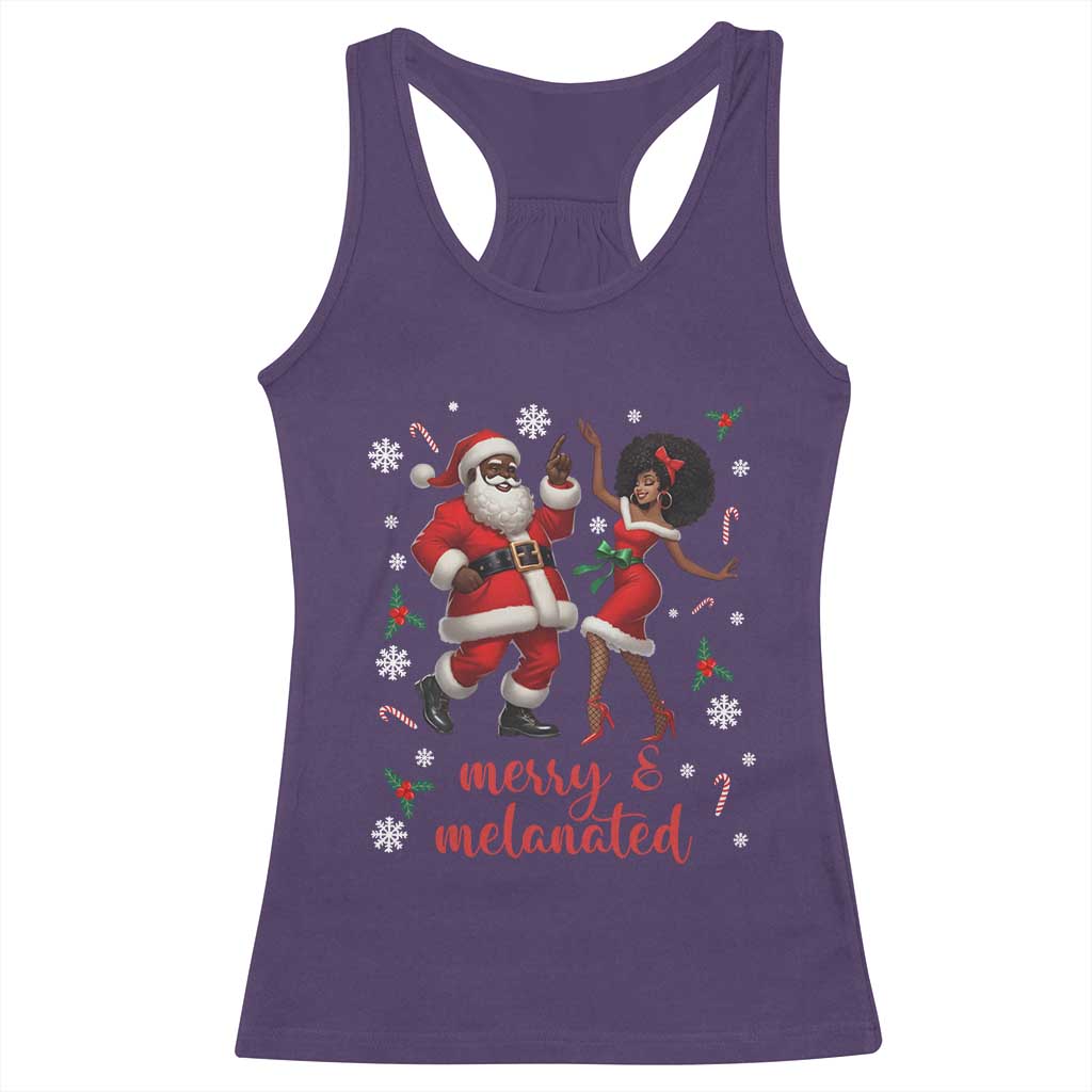 African American Christmas Racerback Tank Top Funny Dancing Black Santa And Mrs Claus Merry And Melanated TS12 Purple Print Your Wear