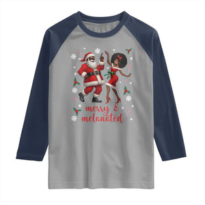 African American Christmas Raglan Shirt Funny Dancing Black Santa And Mrs Claus Merry And Melanated TS12 Sport Gray Navy Print Your Wear