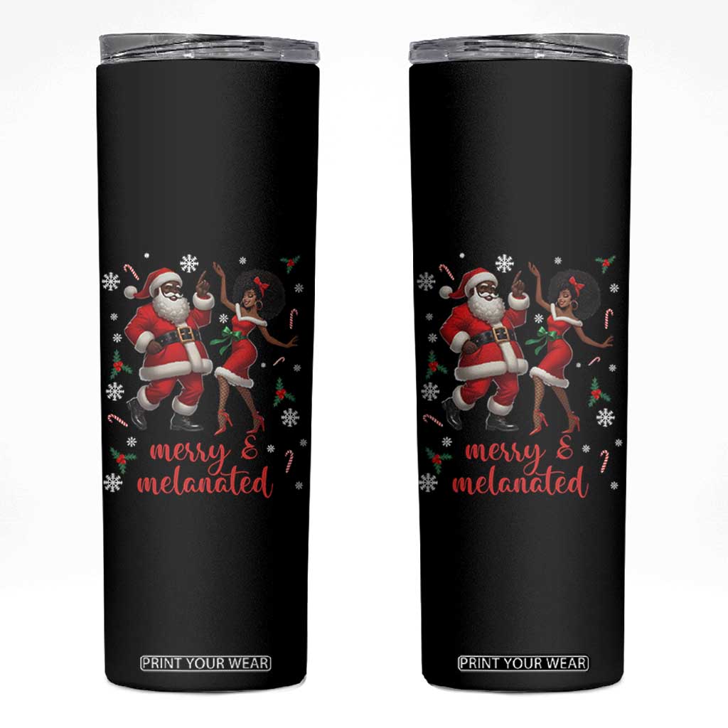 African American Christmas Skinny Tumbler Funny Dancing Black Santa And Mrs Claus Merry And Melanated TS12 Black Print Your Wear