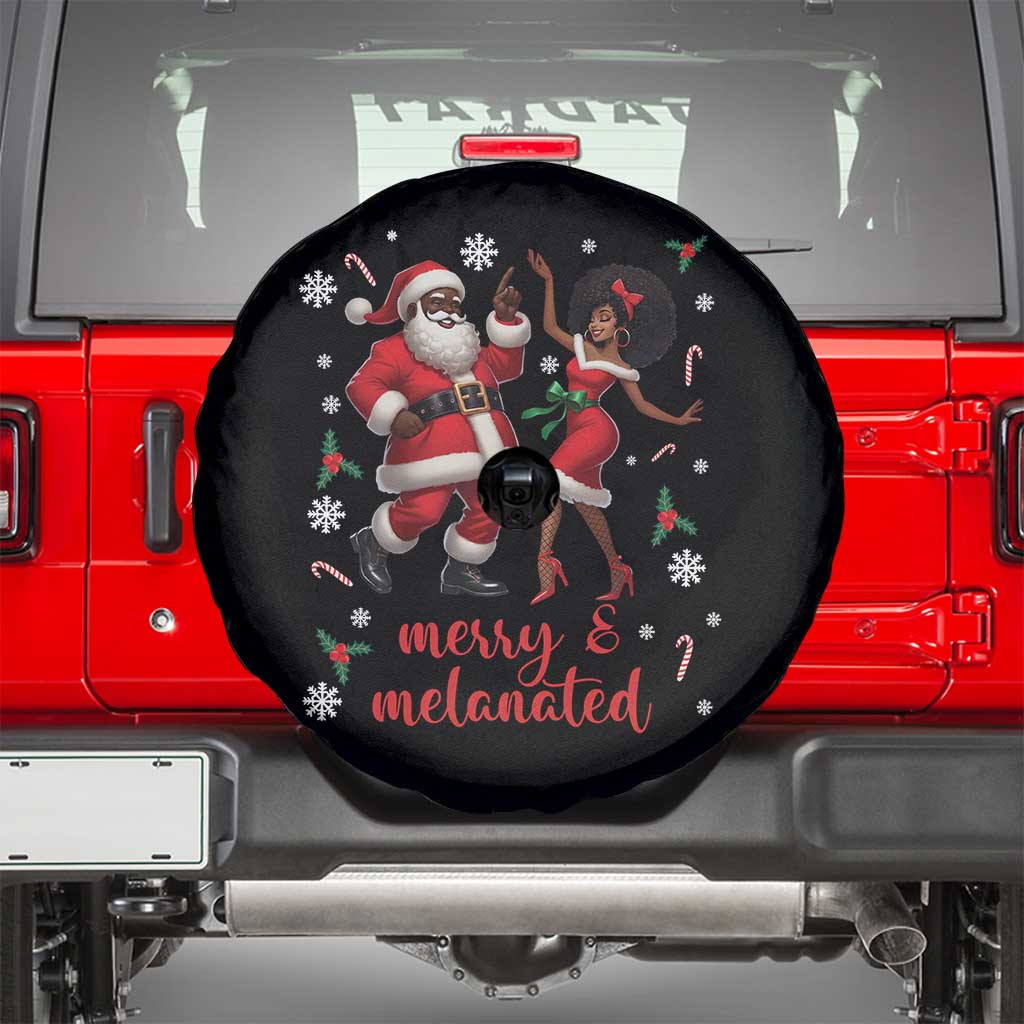 African American Christmas Spare Tire Cover Funny Dancing Black Santa And Mrs Claus Merry And Melanated TS12 Black Print Your Wear
