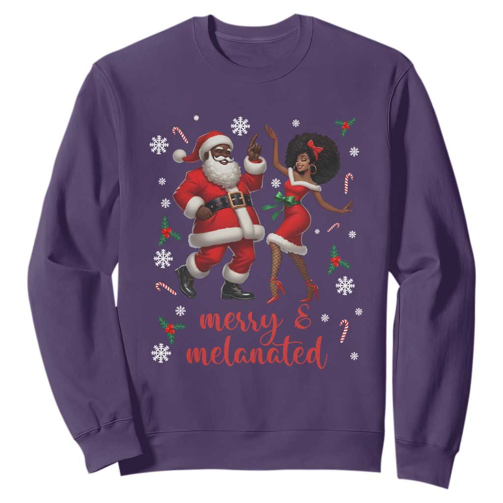 African American Christmas Sweatshirt Funny Dancing Black Santa And Mrs Claus Merry And Melanated TS12 Purple Print Your Wear