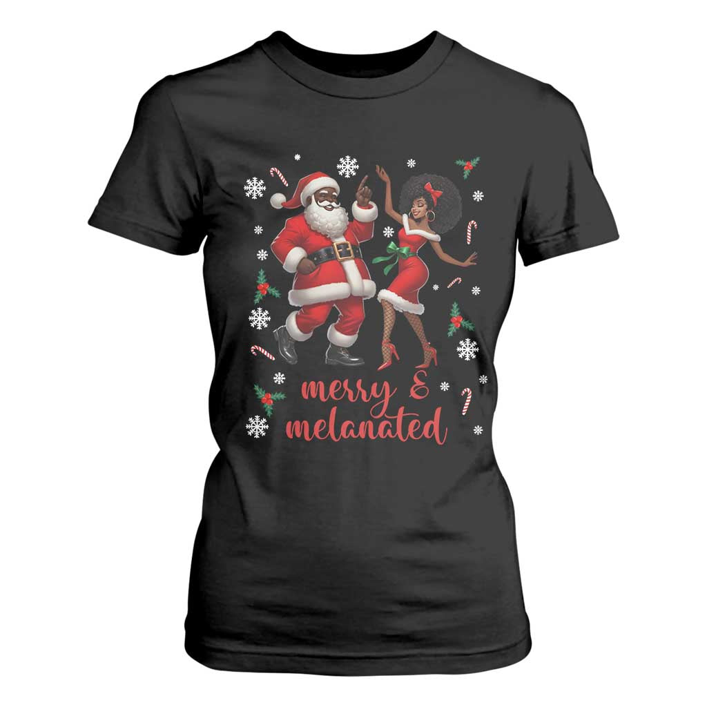 African American Christmas T Shirt For Women Funny Dancing Black Santa And Mrs Claus Merry And Melanated TS12 Black Print Your Wear