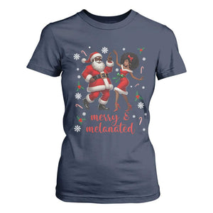 African American Christmas T Shirt For Women Funny Dancing Black Santa And Mrs Claus Merry And Melanated TS12 Navy Print Your Wear