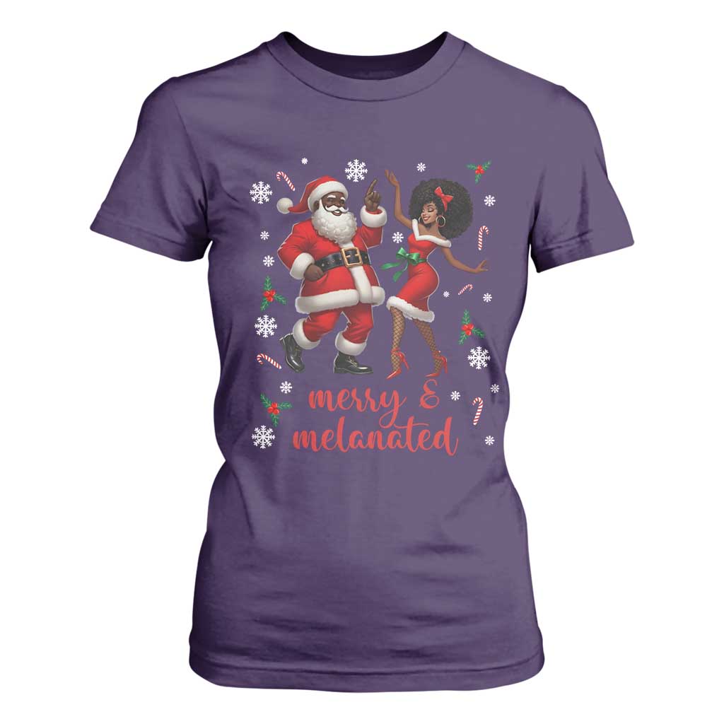 African American Christmas T Shirt For Women Funny Dancing Black Santa And Mrs Claus Merry And Melanated TS12 Purple Print Your Wear