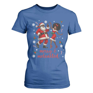 African American Christmas T Shirt For Women Funny Dancing Black Santa And Mrs Claus Merry And Melanated TS12 Royal Blue Print Your Wear