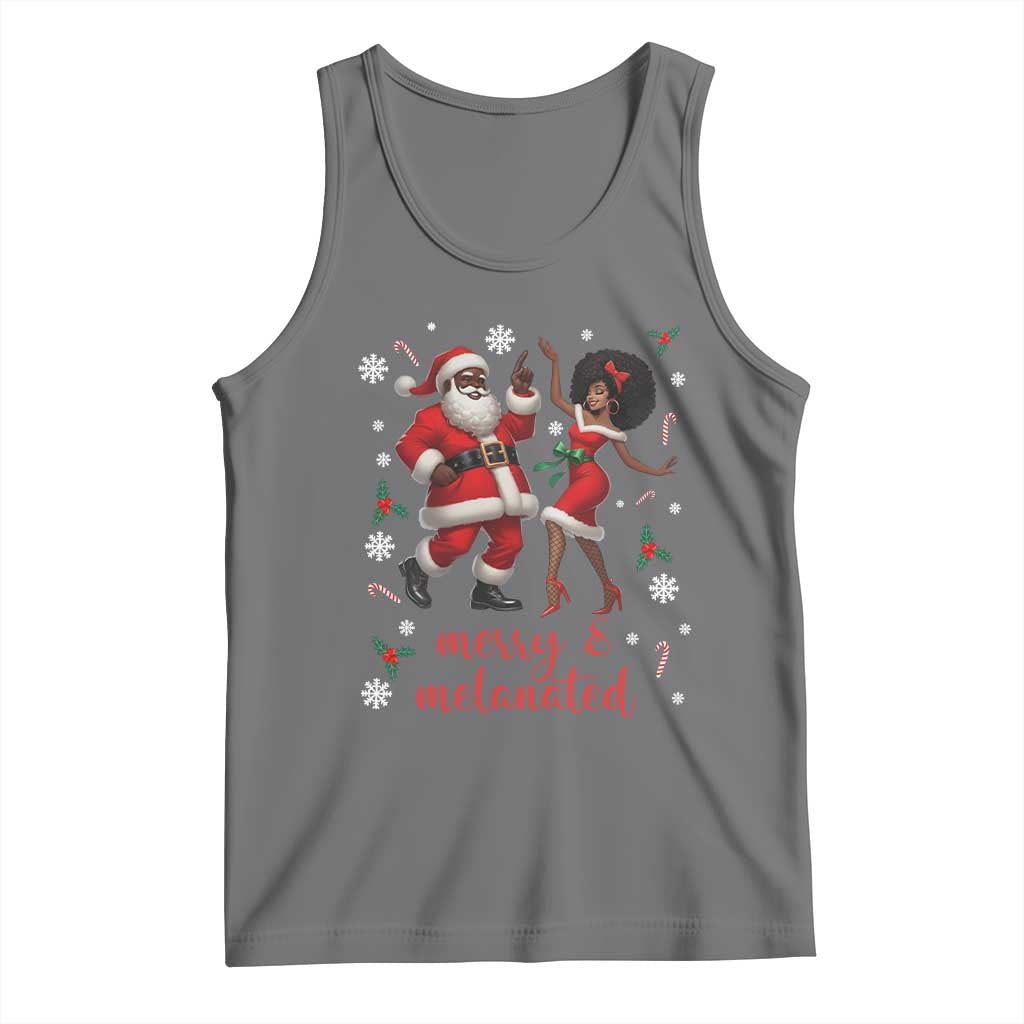 African American Christmas Tank Top Funny Dancing Black Santa And Mrs Claus Merry And Melanated TS12 Black Heather Print Your Wear