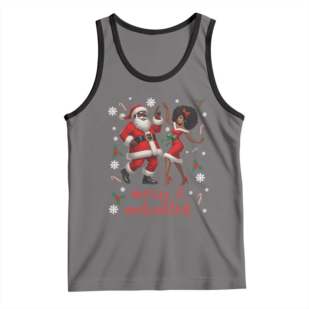 African American Christmas Tank Top Funny Dancing Black Santa And Mrs Claus Merry And Melanated TS12 Deep Heather Black Print Your Wear