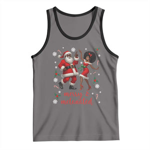 African American Christmas Tank Top Funny Dancing Black Santa And Mrs Claus Merry And Melanated TS12 Deep Heather Black Print Your Wear