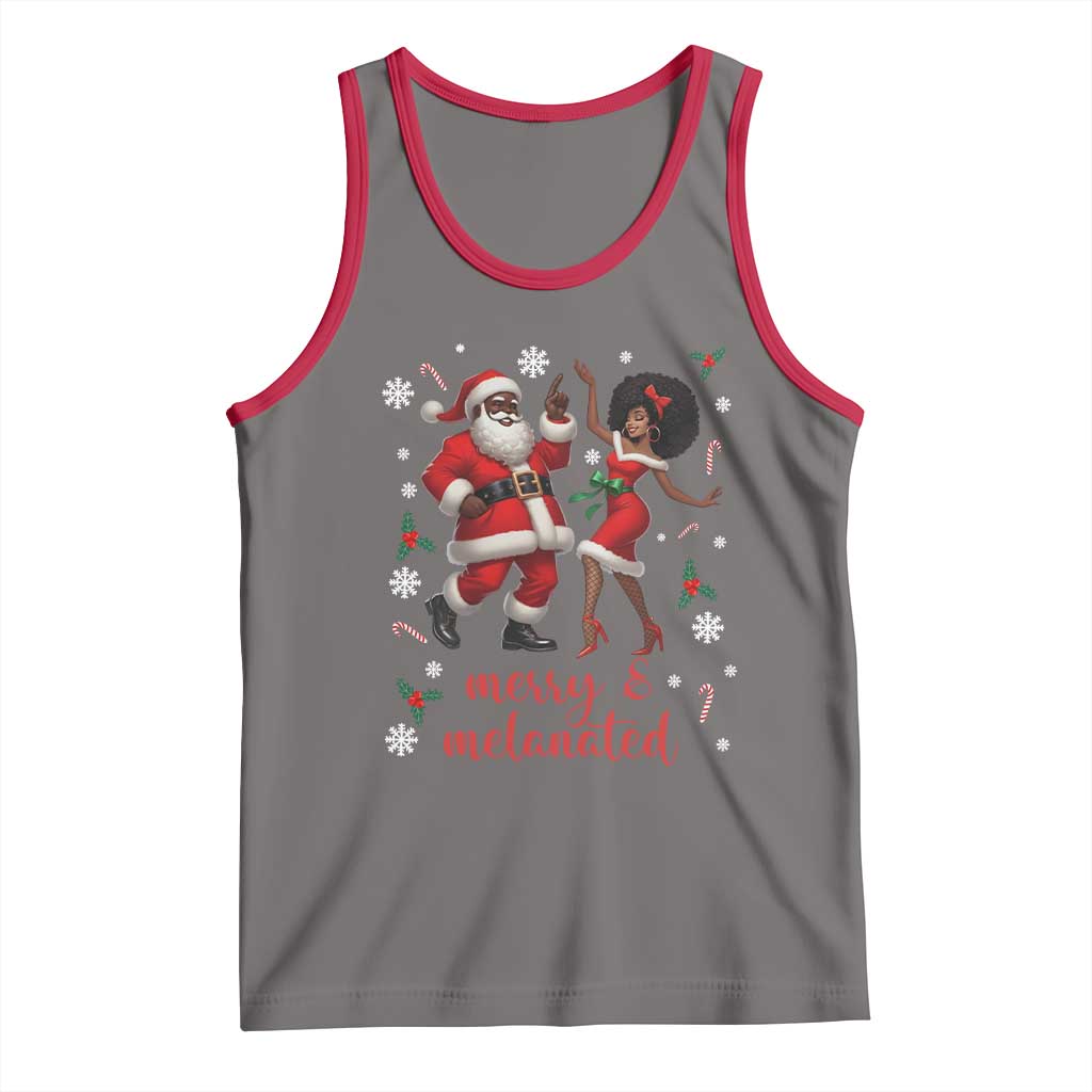 African American Christmas Tank Top Funny Dancing Black Santa And Mrs Claus Merry And Melanated TS12 Deep Heather Red Print Your Wear