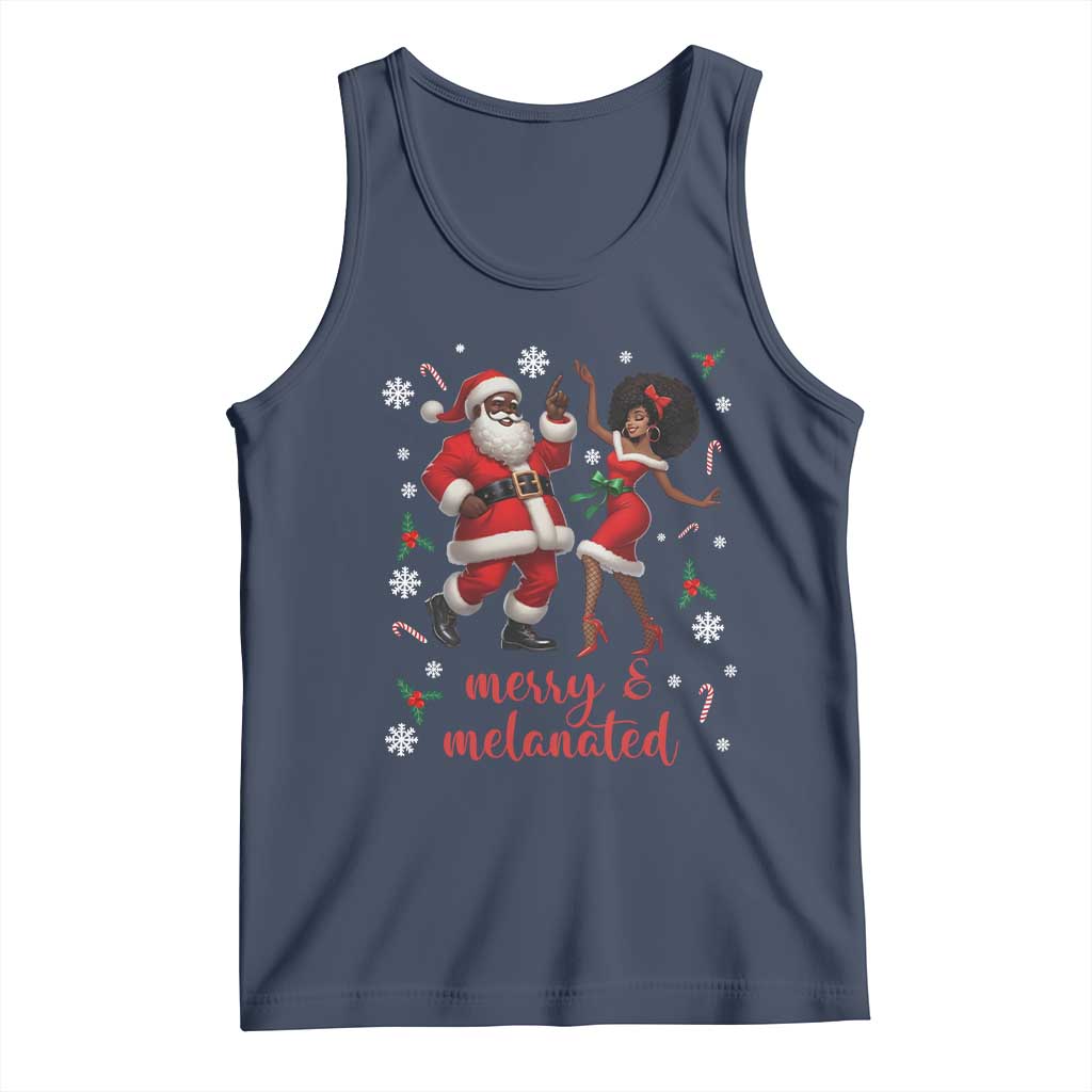 African American Christmas Tank Top Funny Dancing Black Santa And Mrs Claus Merry And Melanated TS12 Navy Print Your Wear