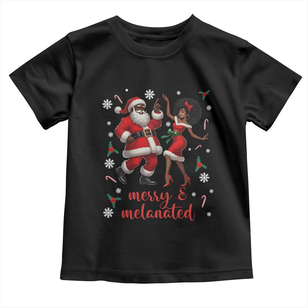 African American Christmas Toddler T Shirt Funny Dancing Black Santa And Mrs Claus Merry And Melanated TS12 Black Print Your Wear