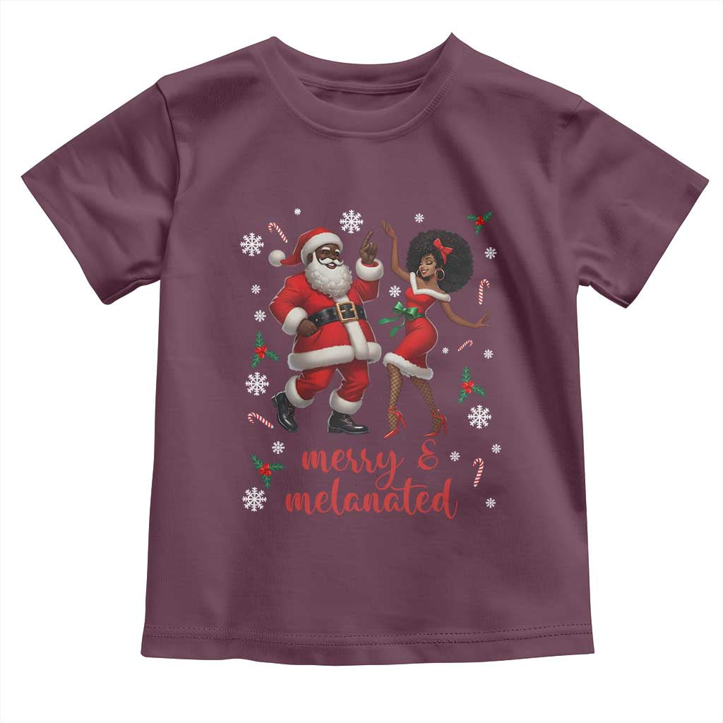 African American Christmas Toddler T Shirt Funny Dancing Black Santa And Mrs Claus Merry And Melanated TS12 Maroon Print Your Wear