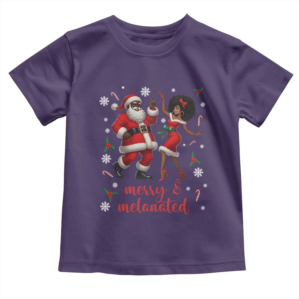 African American Christmas Toddler T Shirt Funny Dancing Black Santa And Mrs Claus Merry And Melanated TS12 Purple Print Your Wear