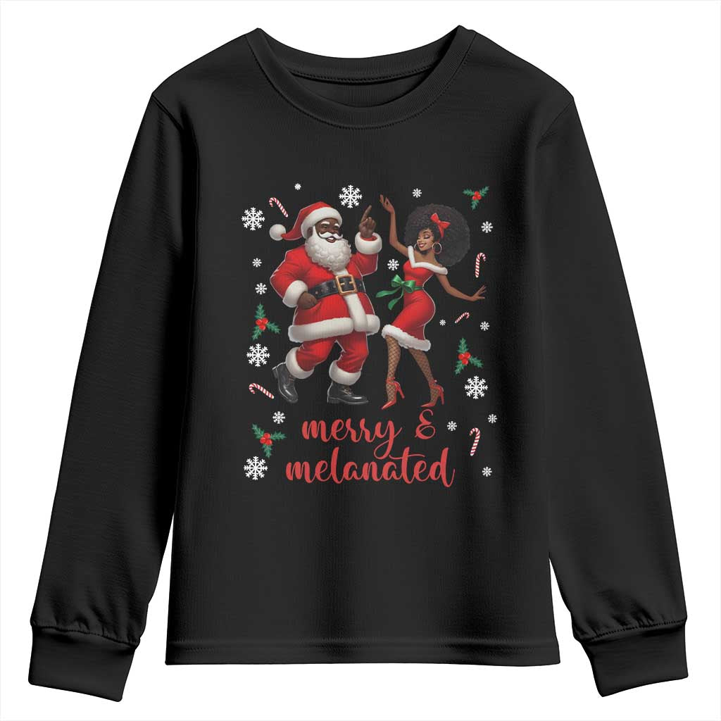 African American Christmas Youth Sweatshirt Funny Dancing Black Santa And Mrs Claus Merry And Melanated TS12 Black Print Your Wear