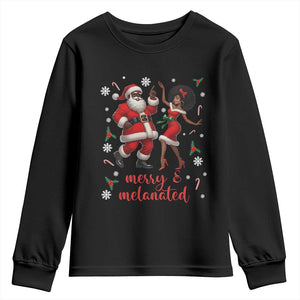 African American Christmas Youth Sweatshirt Funny Dancing Black Santa And Mrs Claus Merry And Melanated TS12 Black Print Your Wear
