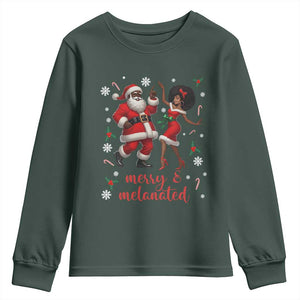 African American Christmas Youth Sweatshirt Funny Dancing Black Santa And Mrs Claus Merry And Melanated TS12 Dark Forest Green Print Your Wear