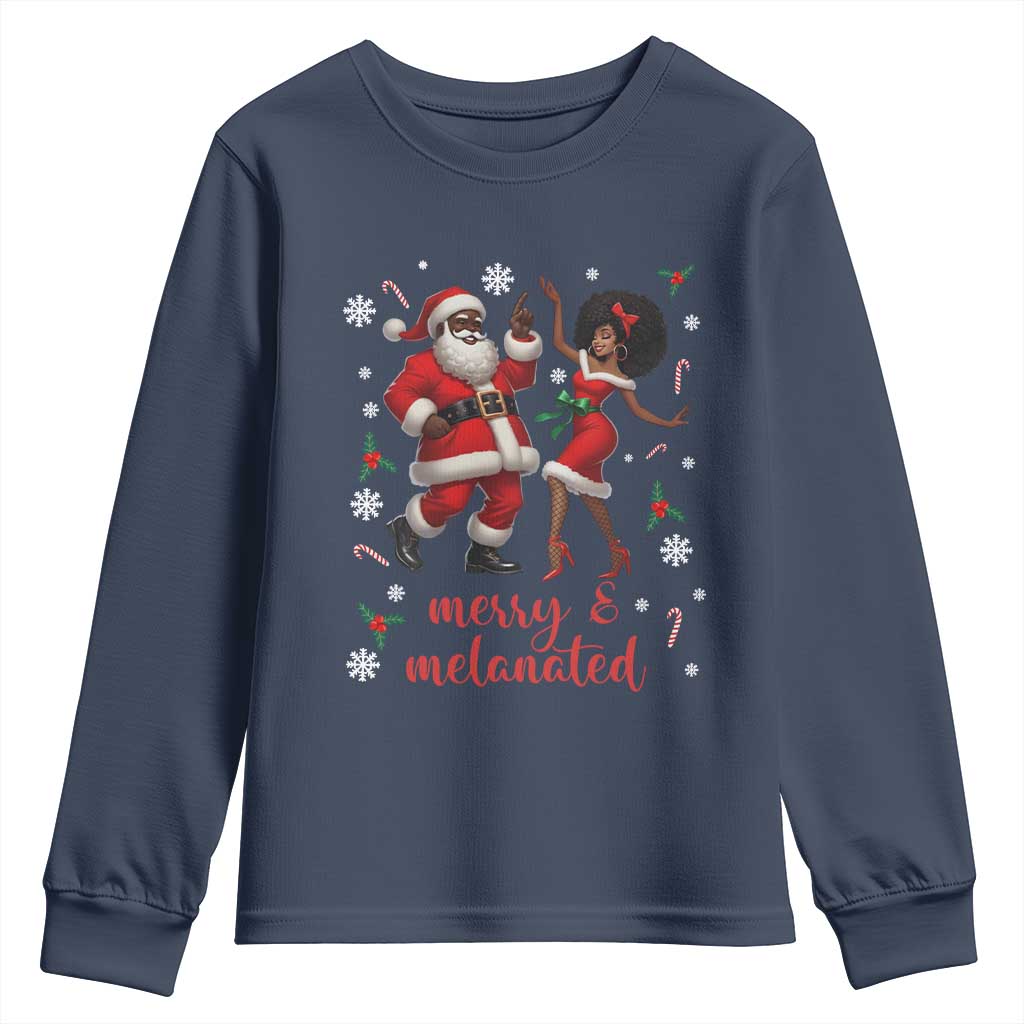 African American Christmas Youth Sweatshirt Funny Dancing Black Santa And Mrs Claus Merry And Melanated TS12 Navy Print Your Wear