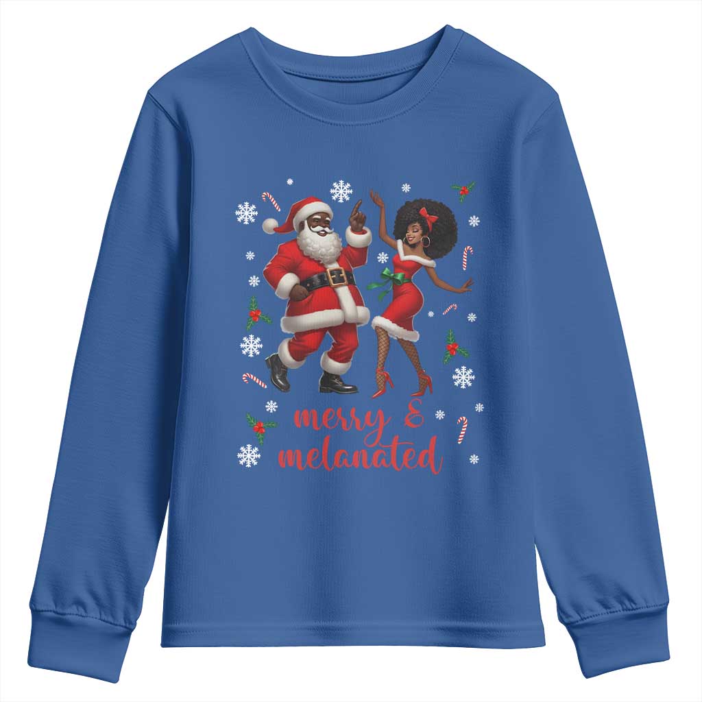African American Christmas Youth Sweatshirt Funny Dancing Black Santa And Mrs Claus Merry And Melanated TS12 Royal Blue Print Your Wear