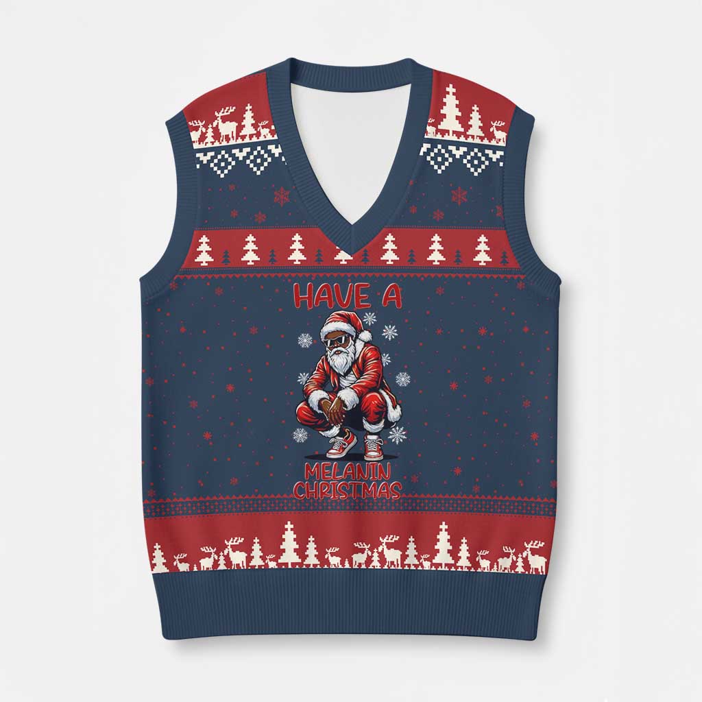 Have A Melanin Xmas V-Neck Knit Sweater Vest Black Pride Xmas Gift TS12 Navy Red Print Your Wear