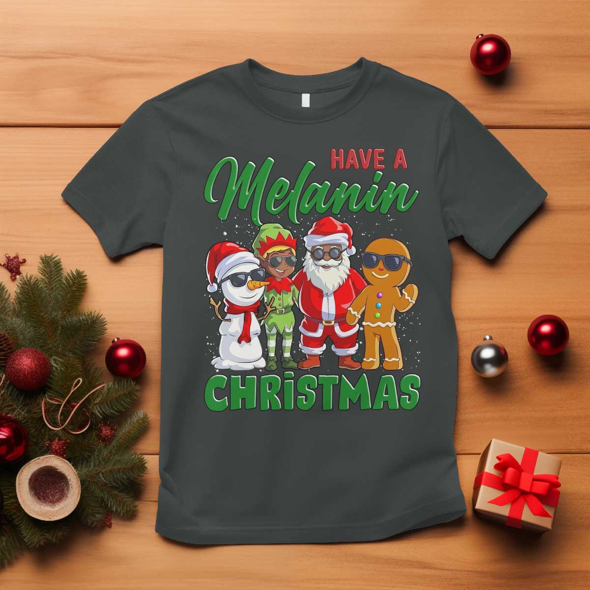 Have A Melanin Christmas T Shirt Black Family African American Xmas Gift TS12 Dark Heather Print Your Wear
