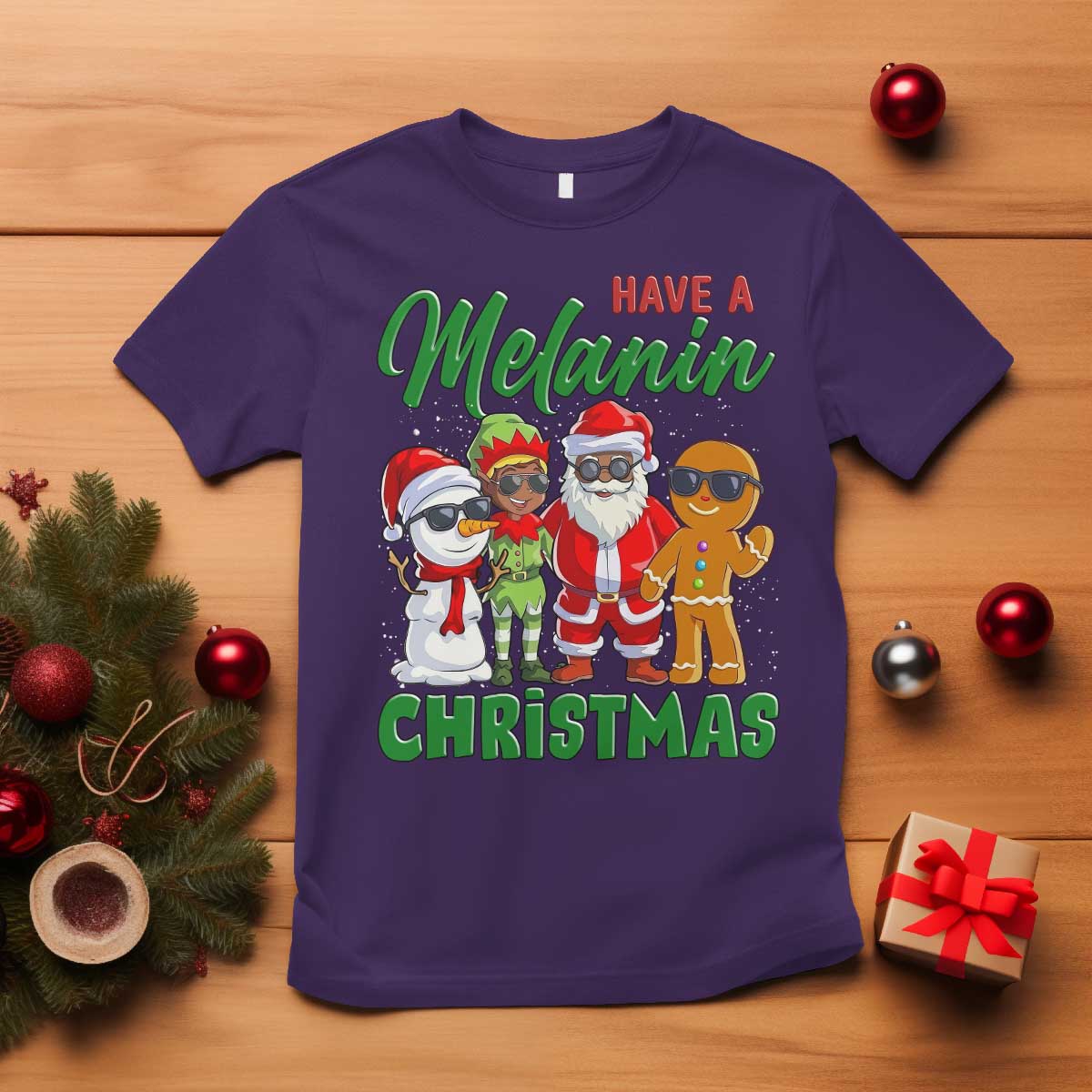 Have A Melanin Christmas T Shirt Black Family African American Xmas Gift TS12 Purple Print Your Wear