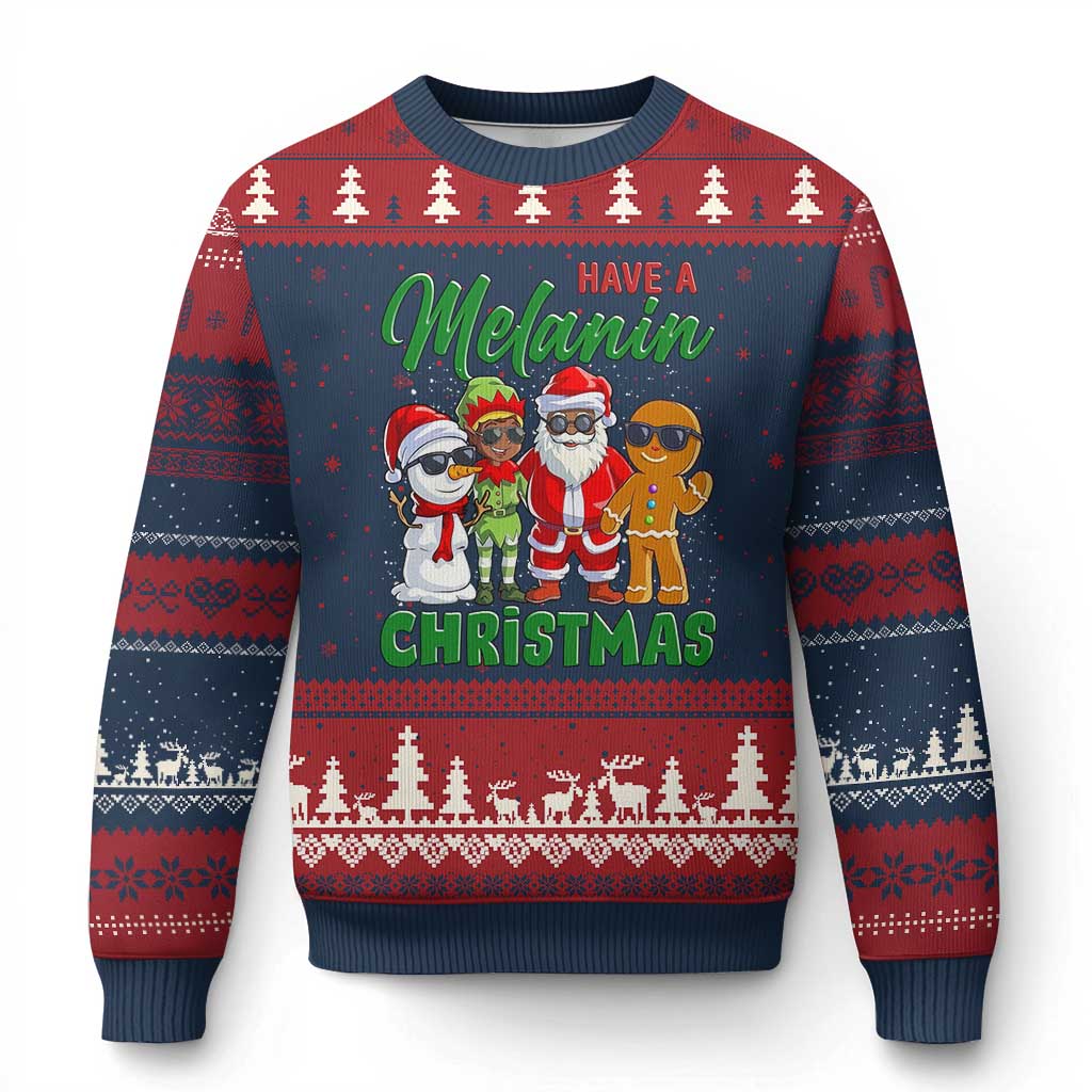 Have A Melanin Xmas Ugly Christmas Sweater Black Family African American Xmas Gift TS12 Navy Red Print Your Wear