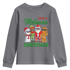 Have A Melanin Christmas Youth Sweatshirt Black Family African American Xmas Gift TS12 Charcoal Print Your Wear