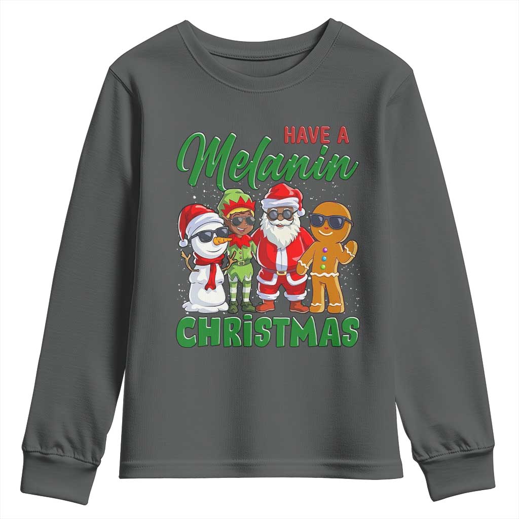 Have A Melanin Christmas Youth Sweatshirt Black Family African American Xmas Gift TS12 Dark Heather Print Your Wear