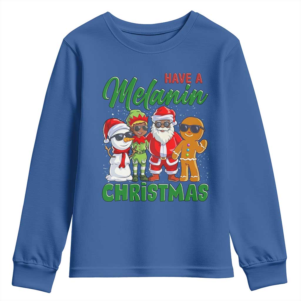 Have A Melanin Christmas Youth Sweatshirt Black Family African American Xmas Gift TS12 Royal Blue Print Your Wear