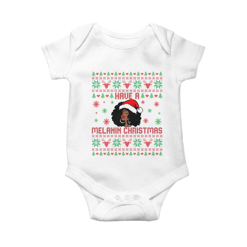 Have A Melanin Christmas Baby Onesie Cute Black Santa Girl Ugly Xmas TS12 White Print Your Wear