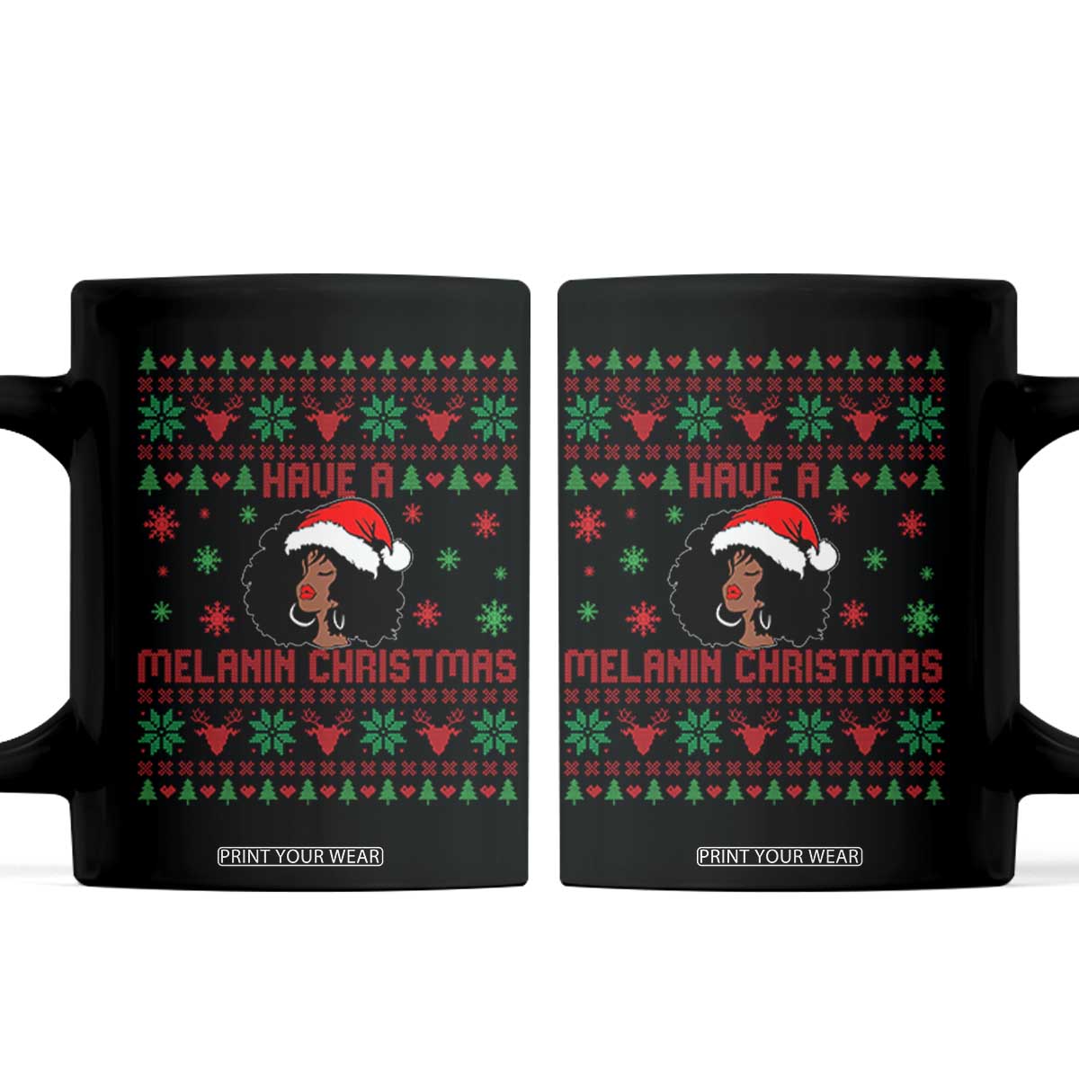 Have A Melanin Christmas Coffee Mug Cute Black Santa Girl Ugly Xmas TS12 Black Print Your Wear