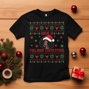 Have A Melanin Christmas T Shirt Cute Black Santa Girl Ugly Xmas TS12 Black Print Your Wear