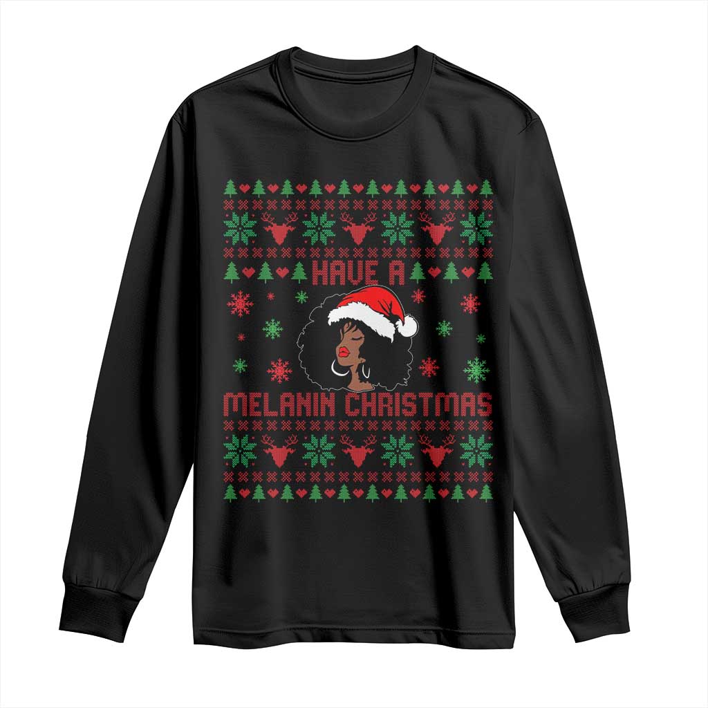 Have A Melanin Christmas Long Sleeve Shirt Cute Black Santa Girl Ugly Xmas TS12 Black Print Your Wear