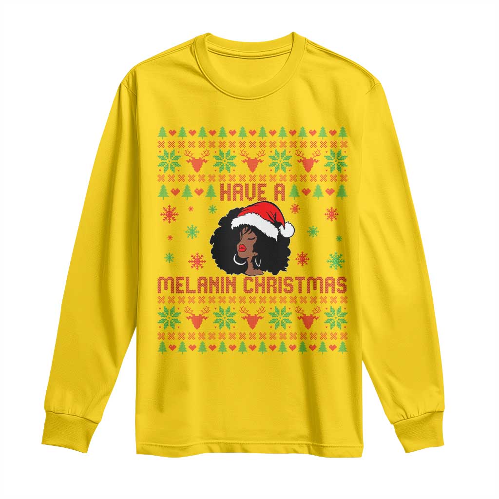 Have A Melanin Christmas Long Sleeve Shirt Cute Black Santa Girl Ugly Xmas TS12 Daisy Print Your Wear