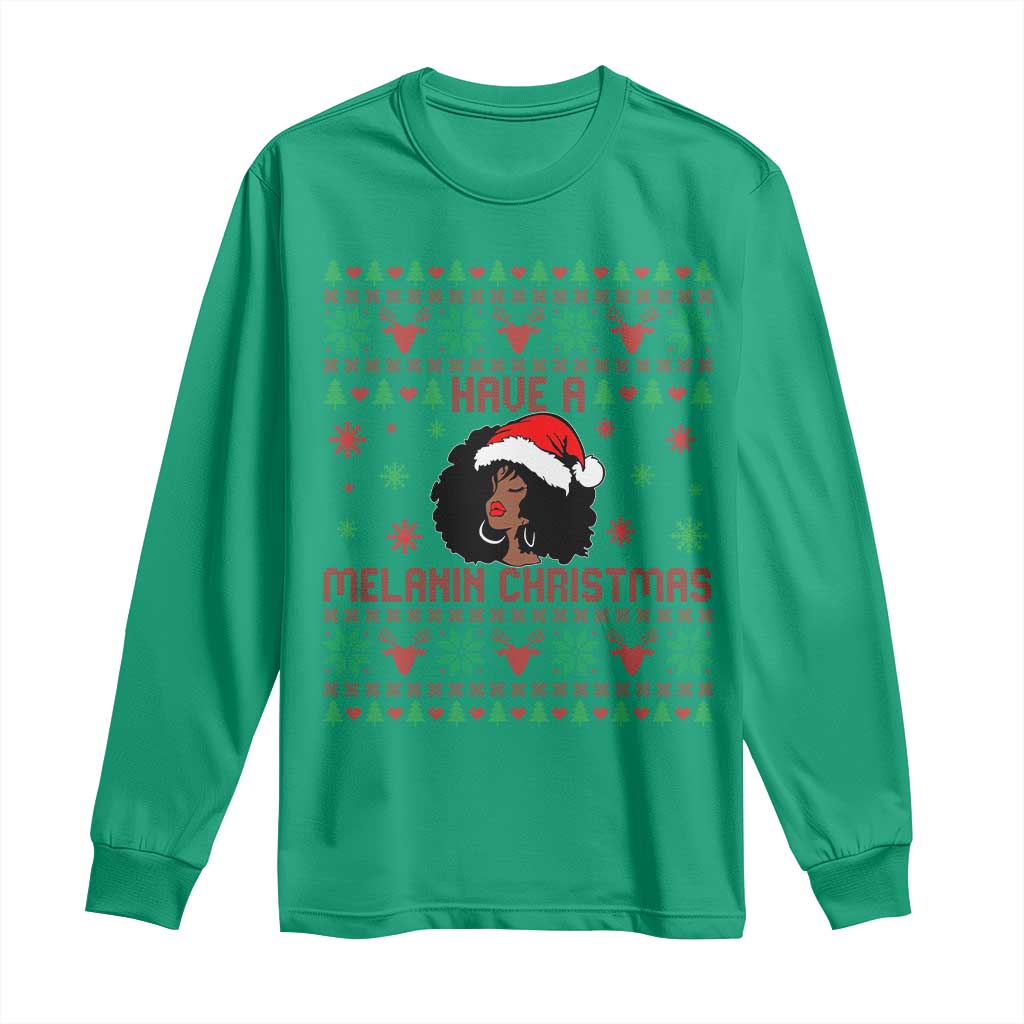 Have A Melanin Christmas Long Sleeve Shirt Cute Black Santa Girl Ugly Xmas TS12 Irish Green Print Your Wear