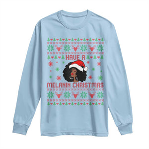 Have A Melanin Christmas Long Sleeve Shirt Cute Black Santa Girl Ugly Xmas TS12 Light Blue Print Your Wear