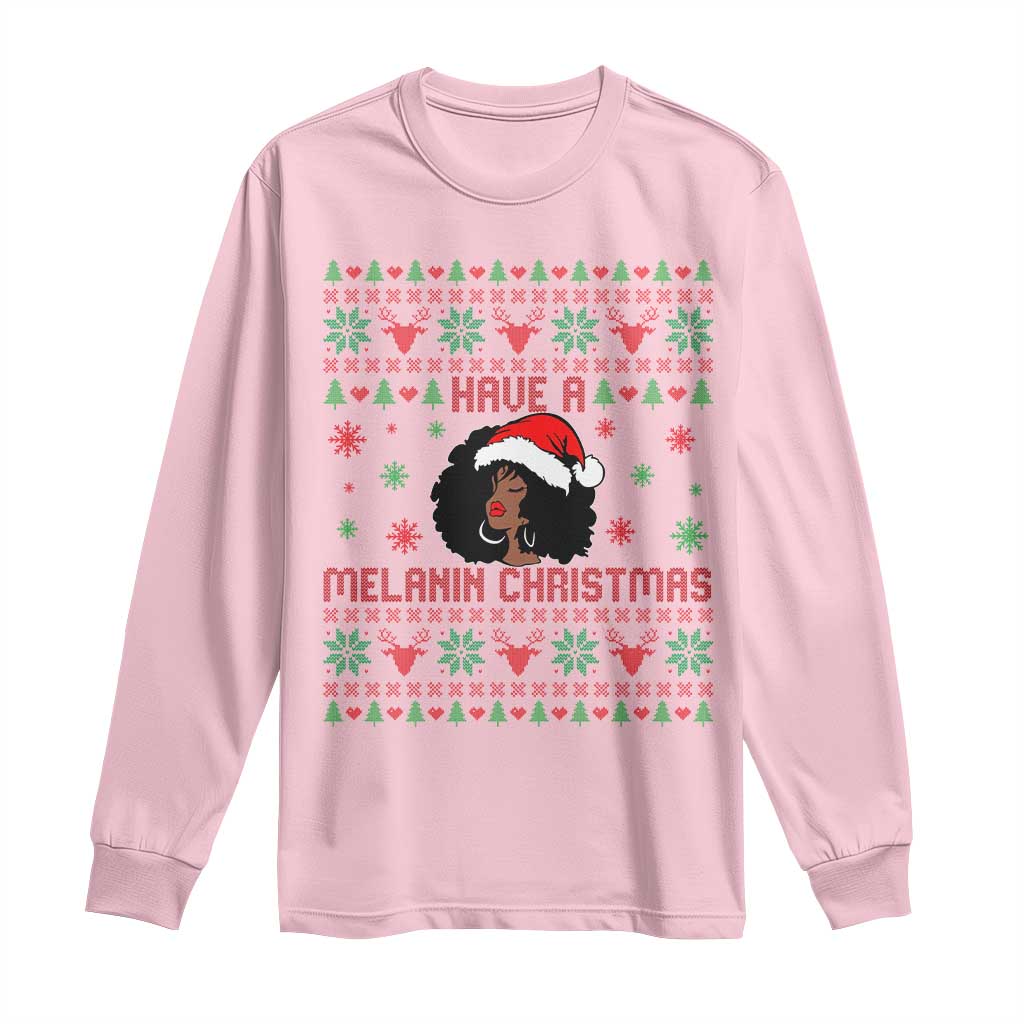 Have A Melanin Christmas Long Sleeve Shirt Cute Black Santa Girl Ugly Xmas TS12 Light Pink Print Your Wear