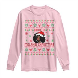Have A Melanin Christmas Long Sleeve Shirt Cute Black Santa Girl Ugly Xmas TS12 Light Pink Print Your Wear