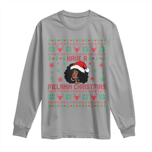 Have A Melanin Christmas Long Sleeve Shirt Cute Black Santa Girl Ugly Xmas TS12 Sport Gray Print Your Wear
