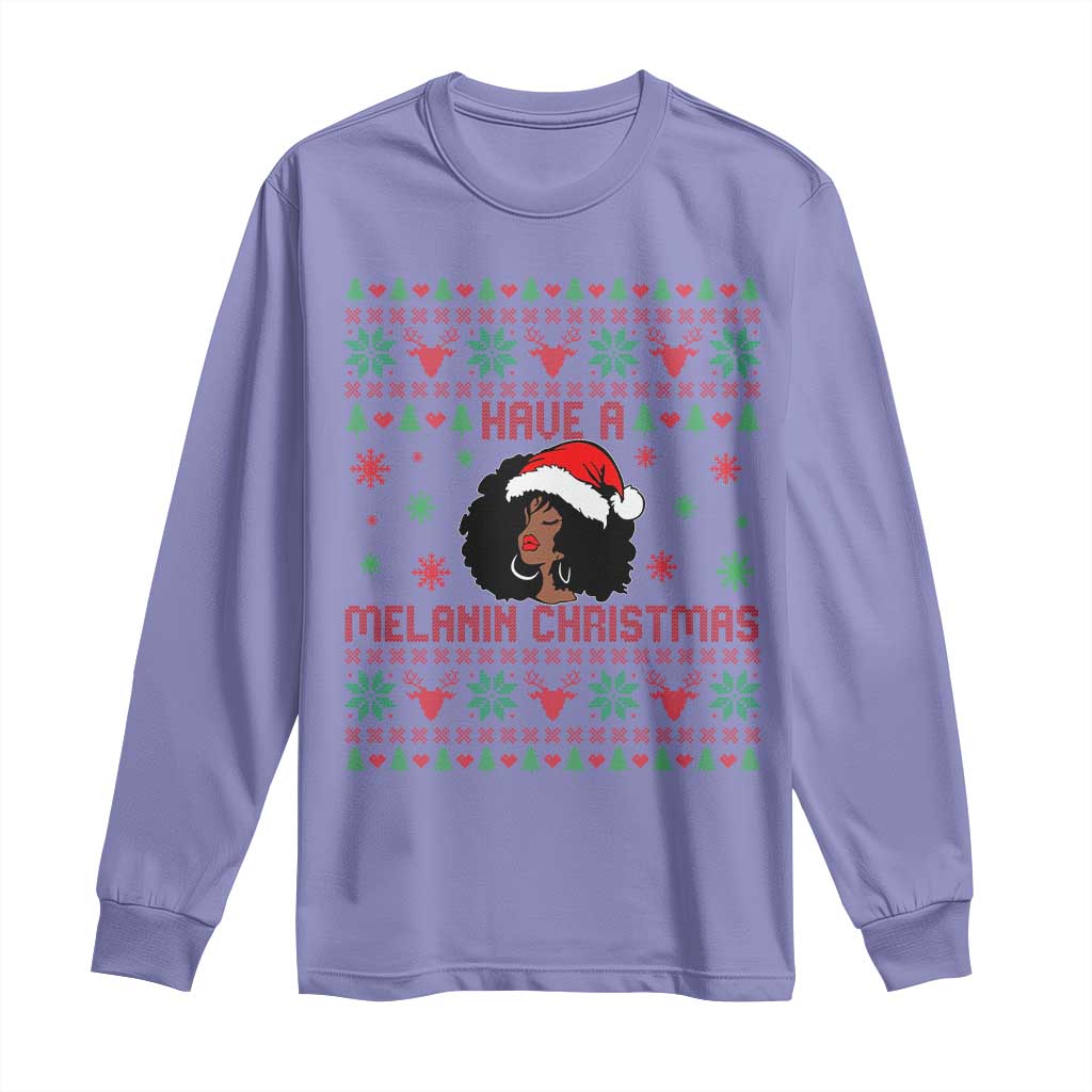 Have A Melanin Christmas Long Sleeve Shirt Cute Black Santa Girl Ugly Xmas TS12 Violet Print Your Wear
